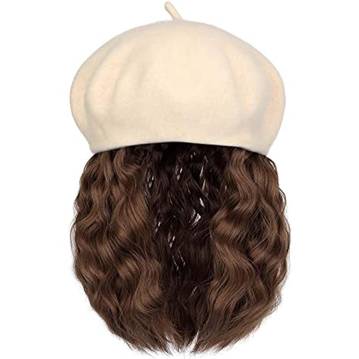 YEKEYI Wig Hat Wool Berets Extensions Stretchable Solid Cap Attached with Hair Curly Bob Synthetic Hairpiece Cap