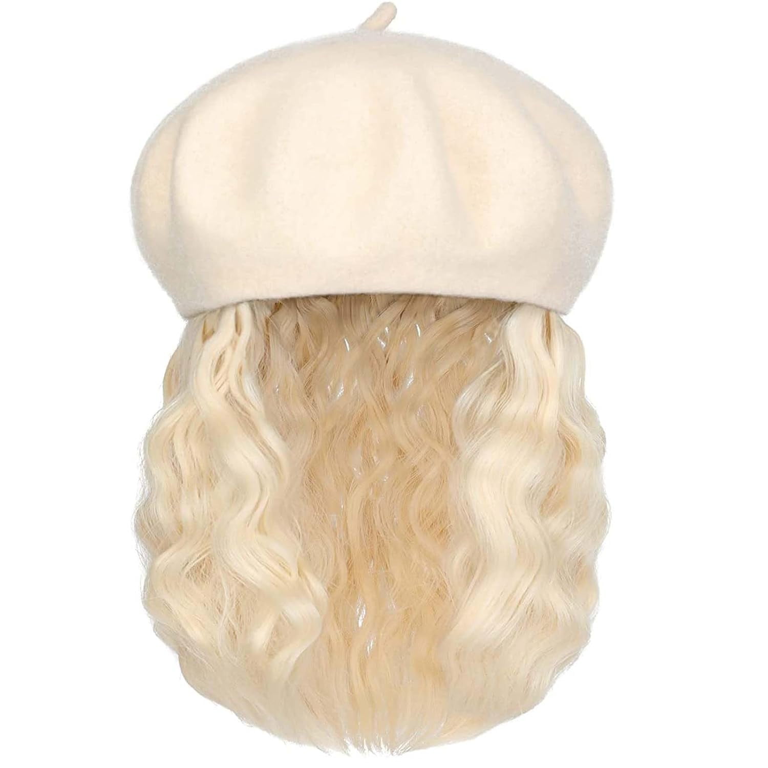 YEKEYI Wig Hat Wool Berets Extensions Stretchable Solid Cap Attached with Hair Curly Bob Synthetic Hairpiece Cap