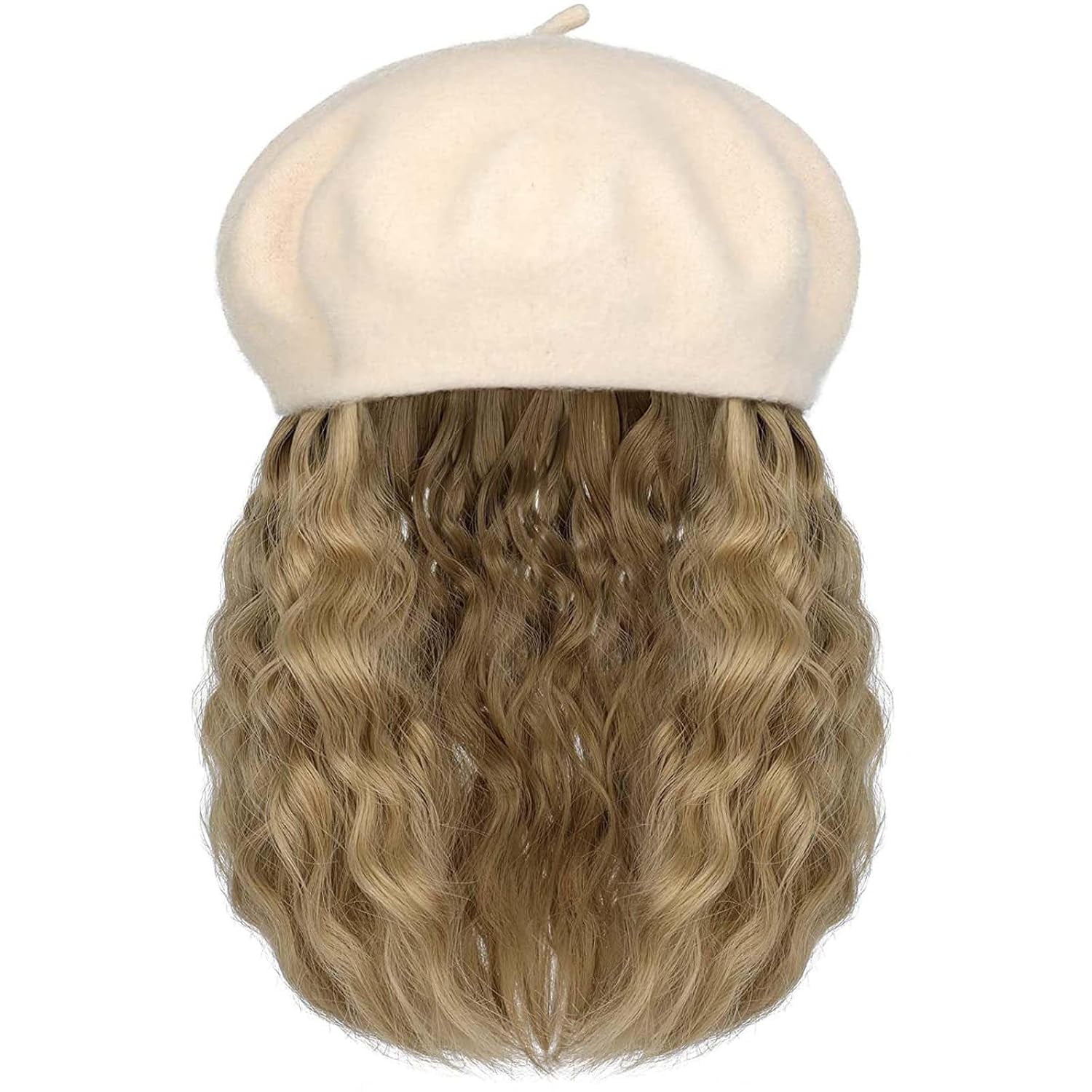YEKEYI Wig Hat Wool Berets Extensions Stretchable Solid Cap Attached with Hair Curly Bob Synthetic Hairpiece Cap