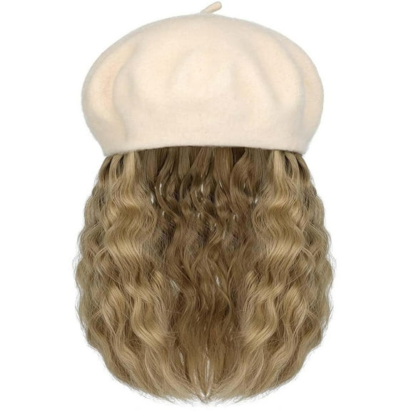 YEKEYI Wig Hat Wool Berets Extensions Stretchable Solid Cap Attached with Hair Curly Bob Synthetic Hairpiece Cap