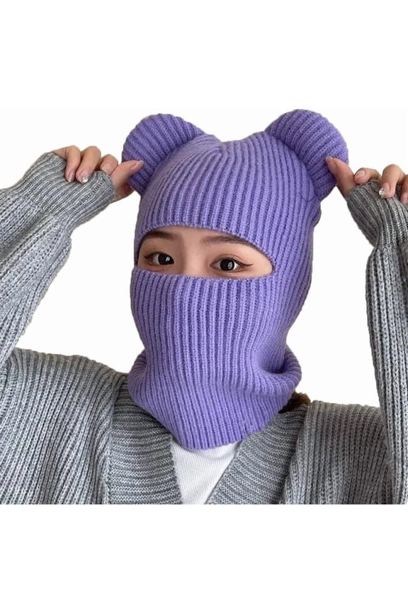 Winter Hat Warm Hooded Scarf Hat Balaclava Knit Skull Beanie Hat for Women Girls