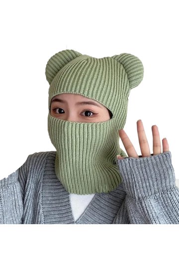 Women\'s Light Green Winter Hat Warm Hooded Scarf Hat Balaclava Knit Skull Beanie Winter Fashion Hats for Women Warm Hooded Scarf Hat for  main image 2