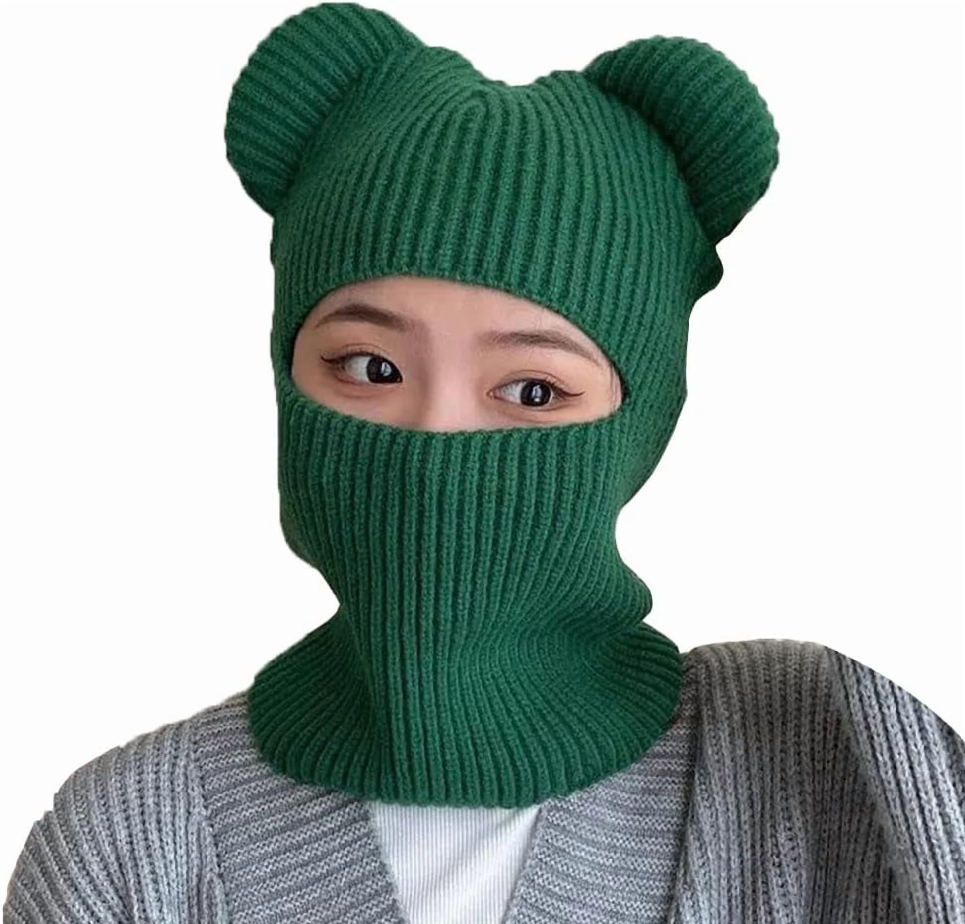Women\'s Green Winter Hat Warm Hooded Scarf Hat Balaclava Knit Skull Beanie Winter Hats for Women, Warm Hooded Scarf Hat for Women  main image 2