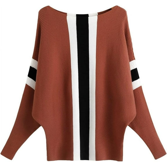 YEKEYI Womens Lightweight Oversized Boat Neck Sweaters Tops Dolman Batwing Sleeve Ribbed Knitted Pullovers