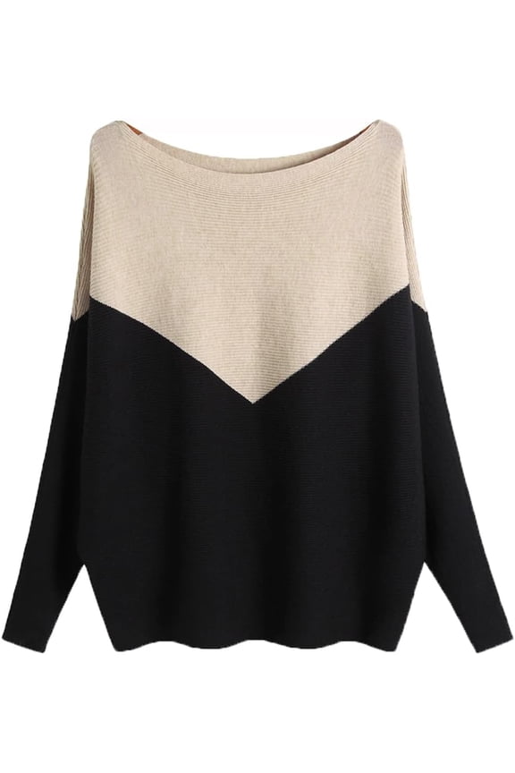 Womens Lightweight Oversized Boat Neck Sweaters Tops Dolman Batwing Sleeve Ribbed Knitted Pullovers