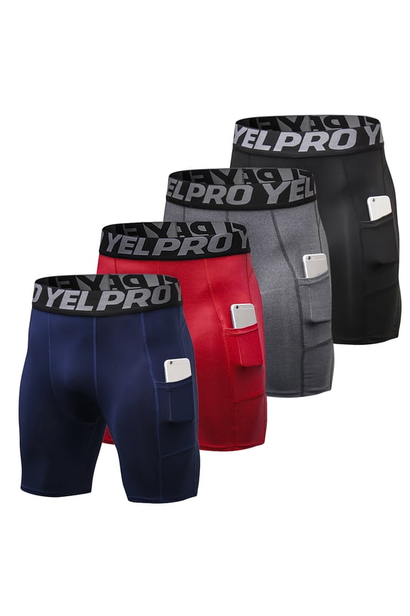 4 Packs Men Compression Shorts Active Workout Underwear with Pocket