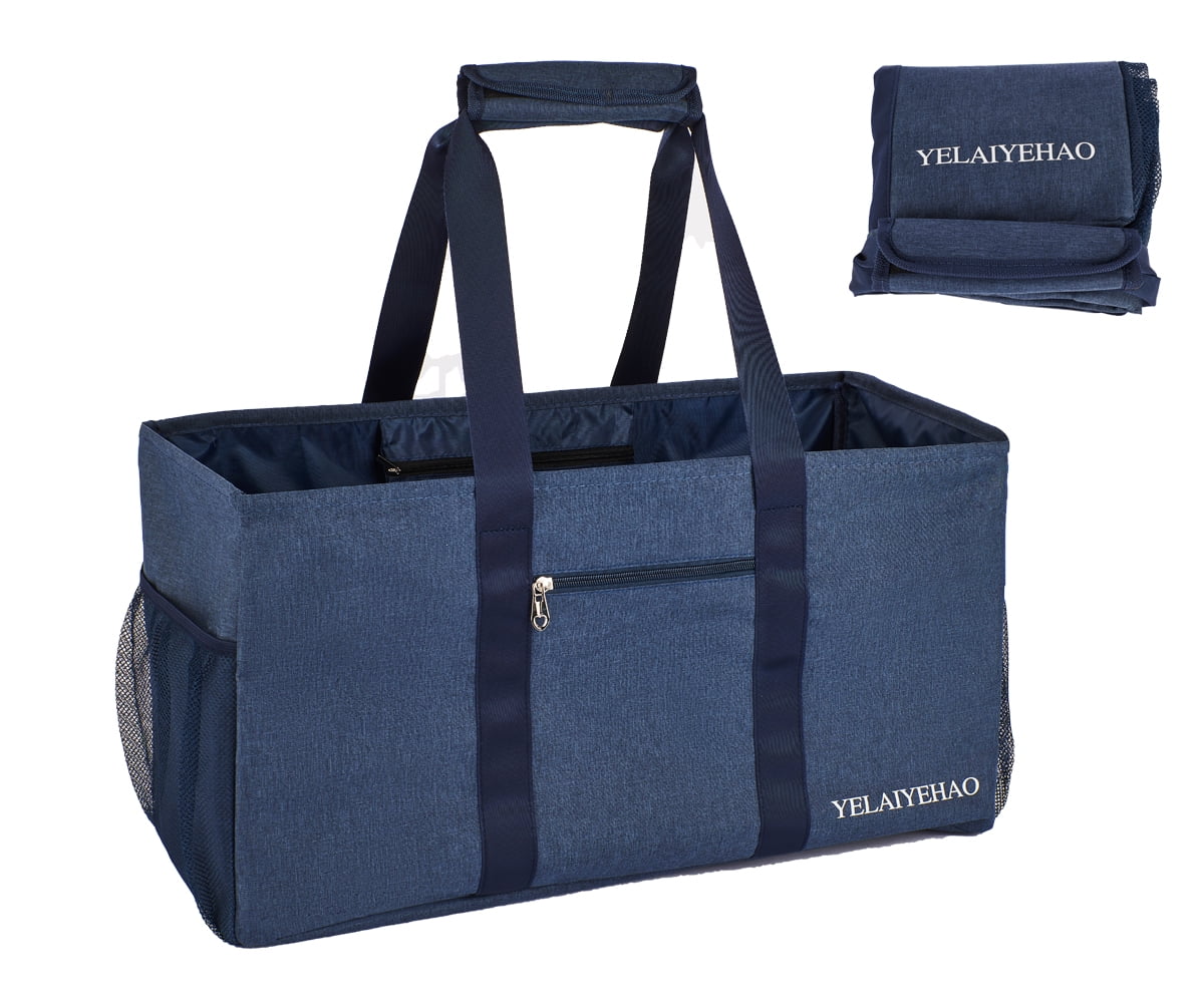 Thirty One Large Utility Tote Blue Crosshatch With Watermelon