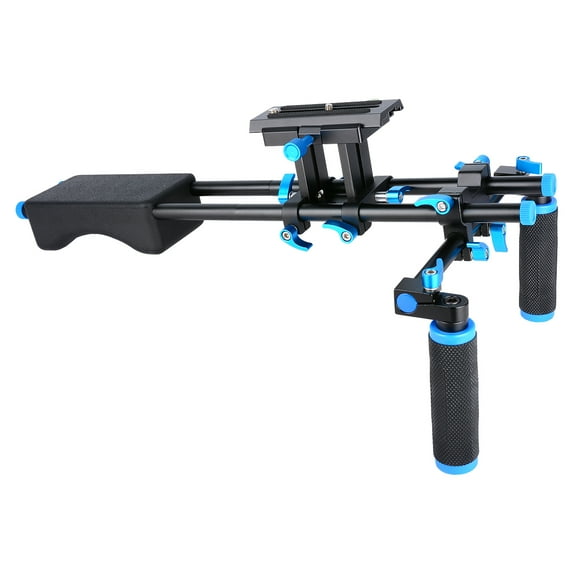 YELANGU D2 Professional DSLR Shoulder Mount Rig. with 1/4"-20 & 3/8"-16 Mounting Threads, 4 x 9.8" 15mm Rods, Padded Shoulder Pad, 2 x Textured Non-Slip Handles, for All DSLR and Home DV