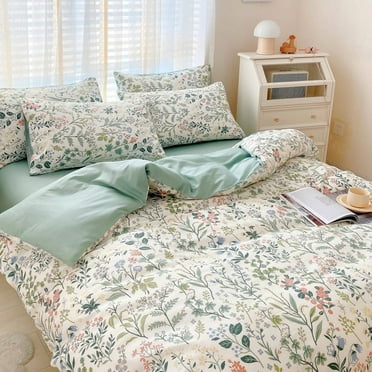 YELEE Bed Flats Sheet Sets 3pcs Luxurious Floral Print Comforter Cover and Fragrant Grass Microfiber Pillowcases