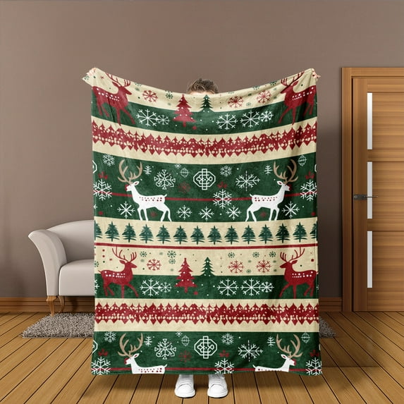 YELEE Blanket Thorw Unique Gifts for Christmas Elk Snowflake Pattern Xmas Soft Comfy Blanket Meaningful Present for Christmas Family Party (50x60)