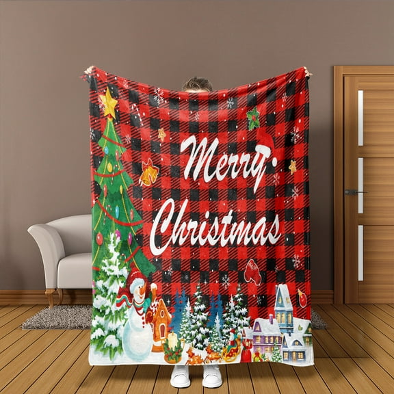 YELEE Meaningful Gifts for Christmas Snowman Christmas Tree Checkered Print Blanket Softness Thorw Unique Present for Xmas Family Party 50"x60"