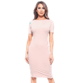 thumbnail image 1 of YELETE Short Sleeve Crew Neck Midi Bodycon Dress, Camel M, 1 of 4