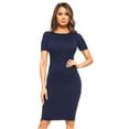 thumbnail image 1 of YELETE Short Sleeve Crew Neck Midi Bodycon Dress, Navy M, 1 of 4