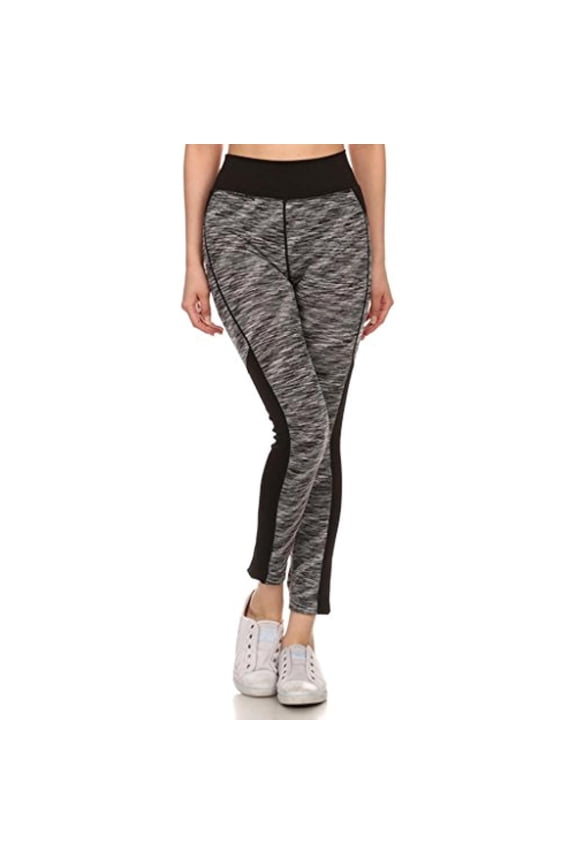 Space Dye 2 Pc Set Racerback Tank Top + Leggings, Black/Grey, M/L