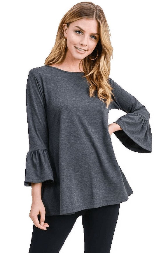 Women's 3/4 Bell Sleeve Top / Charcoal S