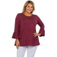 thumbnail image 1 of YELETE Women's 3/4 Bell Sleeve Top - Plus Size, Burgundy XL, 1 of 4