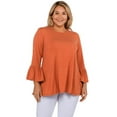 thumbnail image 1 of YELETE Women's 3/4 Bell Sleeve Top - Plus Size, Copper 3XL, 1 of 4