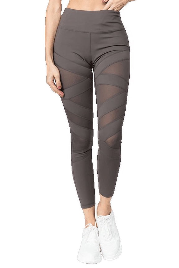Women's Active Mesh Striped Single Pocket Leggings Charcoal M