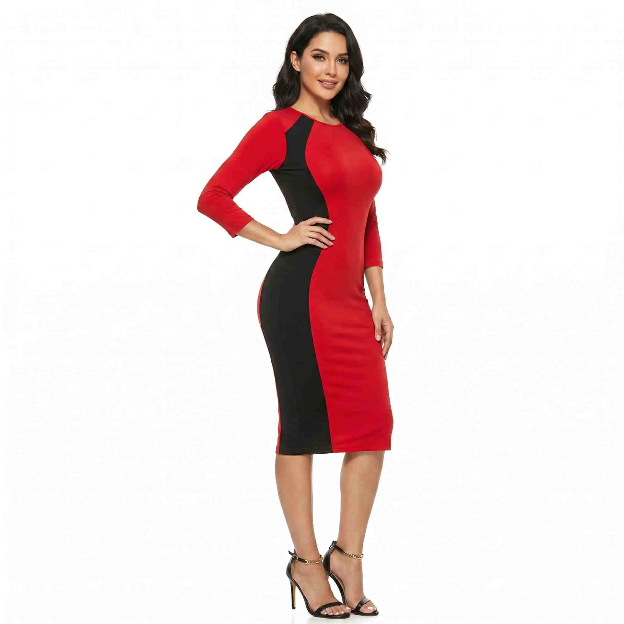 red and black color block dress Couver Women's Hourglass Panel Contrast Midi Large Ebay