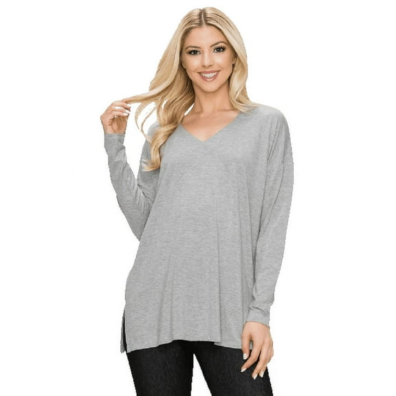 YELETE Women’s Keep it Classy V-Neck Long Sleeve Top, Heather Grey S