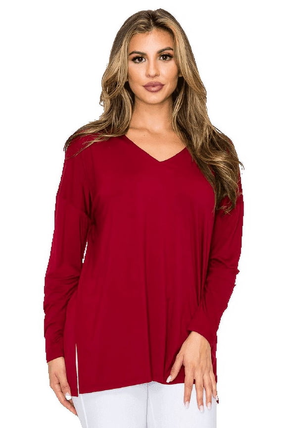 Women’s Keep it Classy V-Neck Long Sleeve Top, Wine Red S