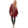 thumbnail image 1 of YELETE Women's Poncho, Tribal Pattern Fringed, Burgundy, One Size, 1 of 4