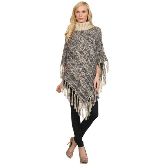 YELETE Women's Poncho, Turtleneck Heather Knit, Navy Blue, One Size