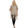 thumbnail image 1 of YELETE Women's Poncho, Twist Knit Fringed Hem, Beige, One Size, 1 of 4