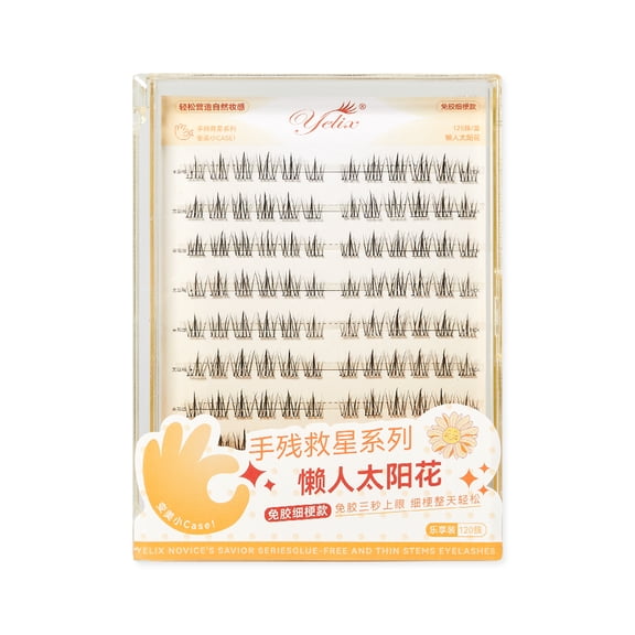 YELIX Glue Free Cluster Eyelashes, Natural Sunflower Individual Lashes, Invisible Thin Band Self Adhesive Segmented Lash Extensions, 120 Clusters Reusable Wispy False Eyelashes for Beginners