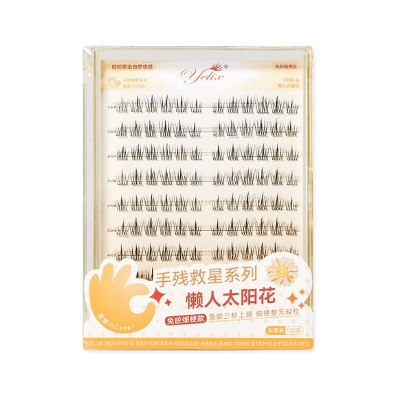 Yelix Self Adhesive Cluster Lashes Glue Free Sunflower Wispy Segmented Eyelashes 120 Reusable False Lashes for Beginners