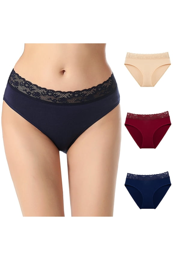 YELLOR ROBIN Women's Bikinis with Wide Lace Waistband High Cut Underwear Cotton Panties Mid Rise Assorted Color Pack of 3 Size M