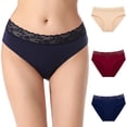 thumbnail image 1 of YELLOR ROBIN Women's Bikinis with Wide Lace Waistband High Cut Underwear Cotton Panties Mid Rise Assorted Color Pack of 3 Size XXL, 1 of 14