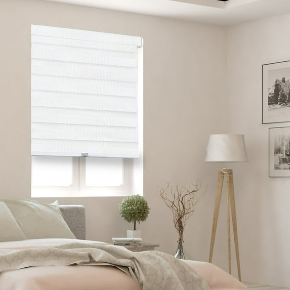 YELLOW BLINDS White Cordless Zebra Roller Shades for Windows, Dual Layer Light Filtering & Room Darkening, 27"W X 72"H, Modern Window Blinds with Cassette Valance, Easy Install, Safe for Kids & Pets