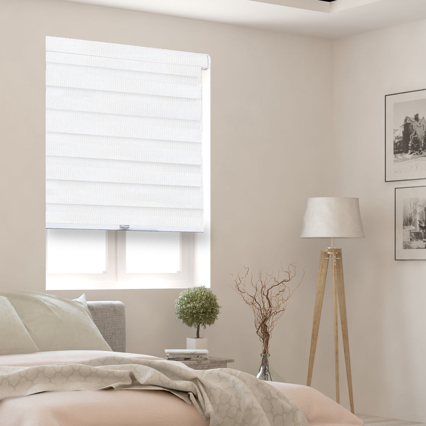 YELLOW BLINDS White Cordless Zebra Roller Shades for Windows, Dual Layer Light Filtering & Room Darkening, 56"W X 72"H, Modern Window Blinds with Cassette Valance, Easy Install, Safe for Kids & Pets