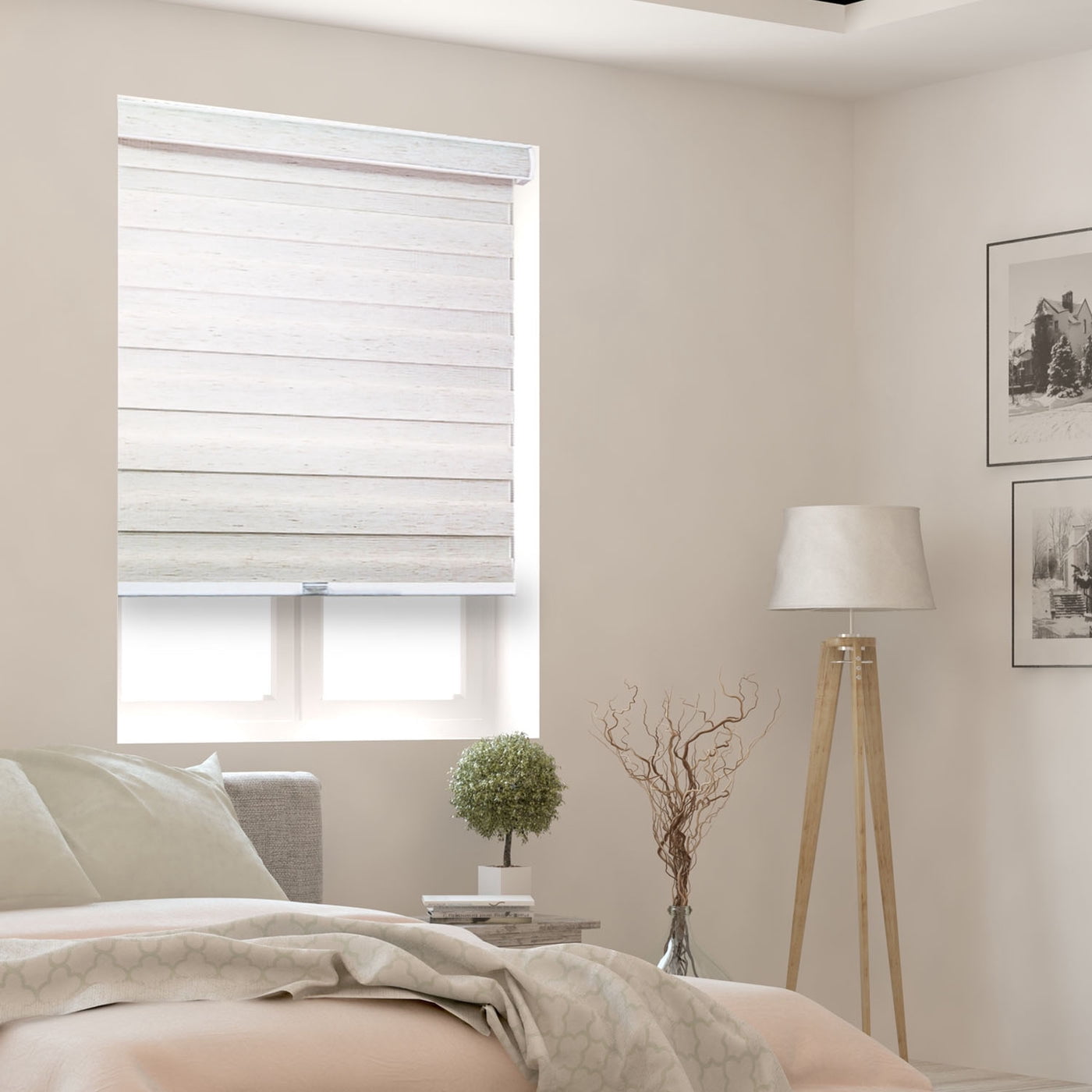 YELLOW BLINDS Natural White Cordless Zebra Roller Shades for Windows, Dual Layer Light Filtering & Room Darkening, 26"W X 72"H, Modern Window Blinds with Cassette Valance, Safe for Kids & Pets