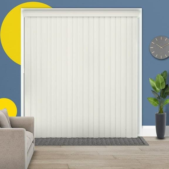 YELLOW BLINDS Cream Cordless PVC Vertical Blinds for Large Windows & Sliding Glass Doors, 78” W x 84” H, Light Filtering or Room Darkening, Easy Install, Modern Valance, Moisture-Resistant Shades