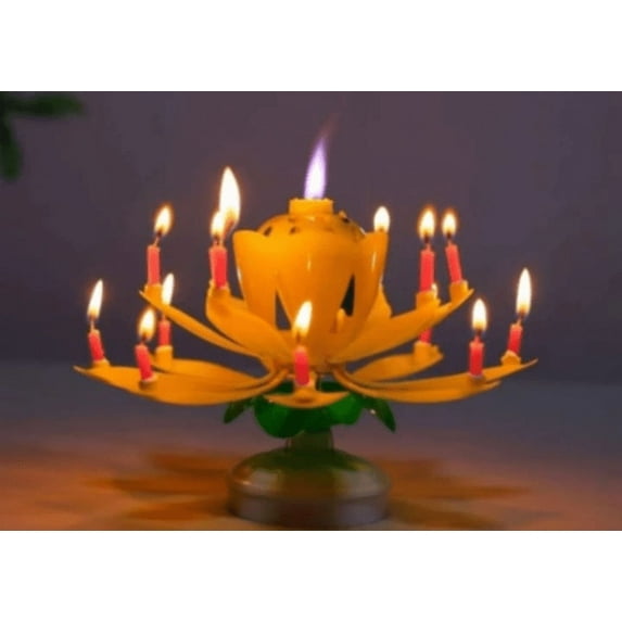 YELLOW Blooming Lotus Lily of the Valley Musical Birthday Candle