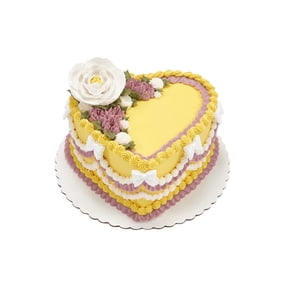 YELLOW FLORAL BOW HEART CAKE