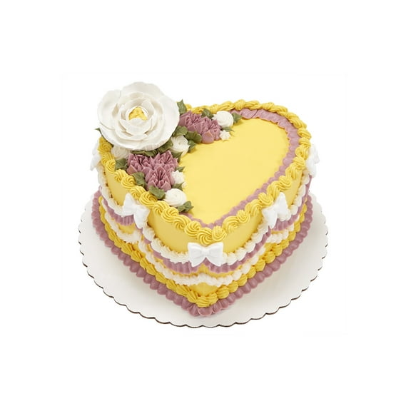 YELLOW FLORAL BOW HEART CAKE