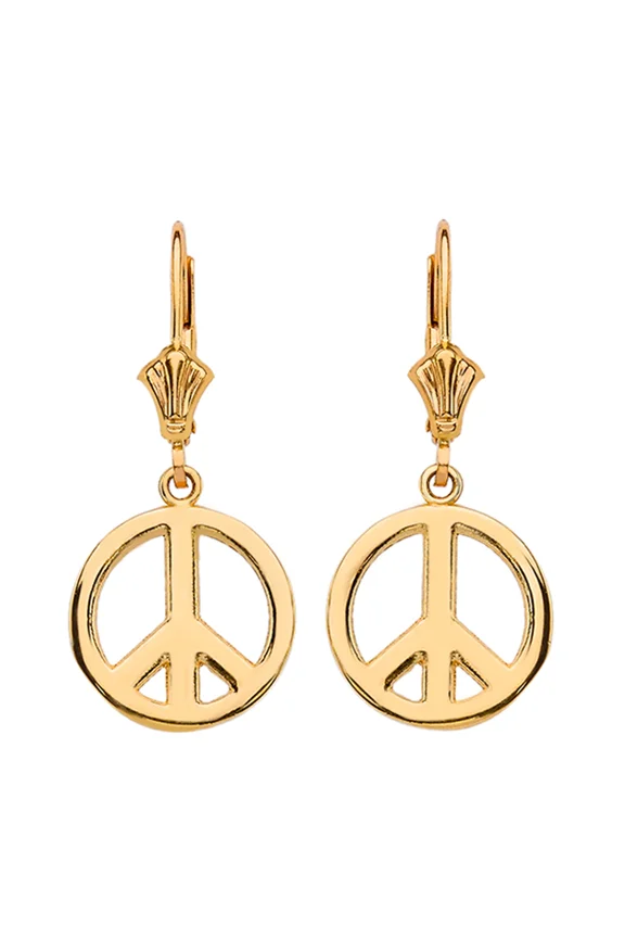 YELLOW GOLD BOHO PEACE SIGN EARRINGS - 14K