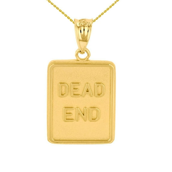 YELLOW GOLD DEAD END TRAFFIC SIGN PENDANT NECKLACE