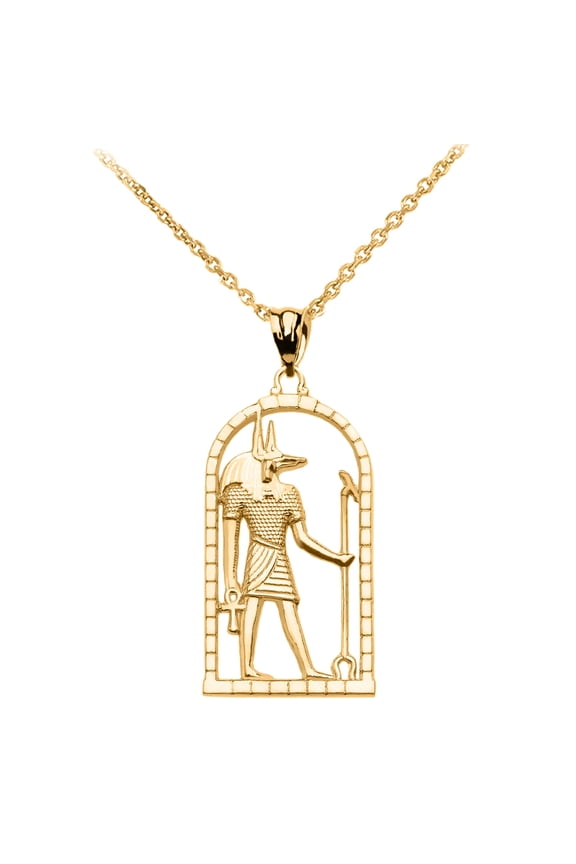 YELLOW GOLD EGYPTIAN ANUBIS PENDANT NECKLACE : 14K Pendant with 18" chain