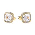 thumbnail image 1 of YELLOW GOLD ELEGANT DIAMOND HALO SOLITAIRE PRINCESS CUT CUBIC ZIRCONIA STUD EARRINGS, 1 of 1