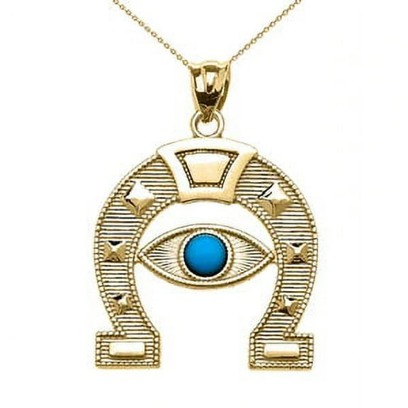 YELLOW GOLD EVIL EYE PROTECTION HORSE SHOE GOOD LUCK PEDANT NECKLACE : 14K Pendant with 20" chain