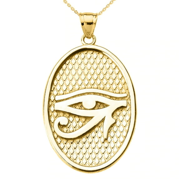 YELLOW GOLD EYE OF HORUS OVAL PENDANT NECKLACE : 10K Pendant with 22" chain