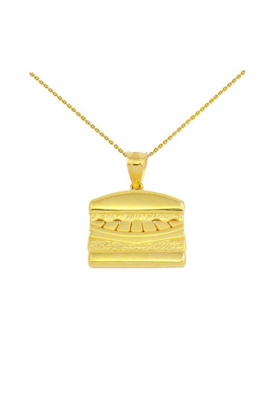 YELLOW GOLD HAMBURGER PENDANT NECKLACE :  14K  Pendant with 22" chain