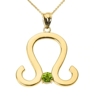 YELLOW GOLD LEO ZODIAC SIGN AUGUST BIRTHSTONE PENDANT NECKLACE : 14K Pendant with 16" chain