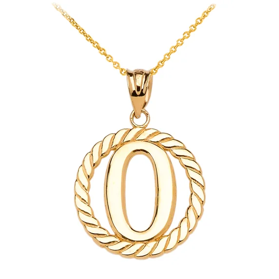 YELLOW GOLD "O" INITIAL IN ROPE CIRCLE PENDANT NECKLACE