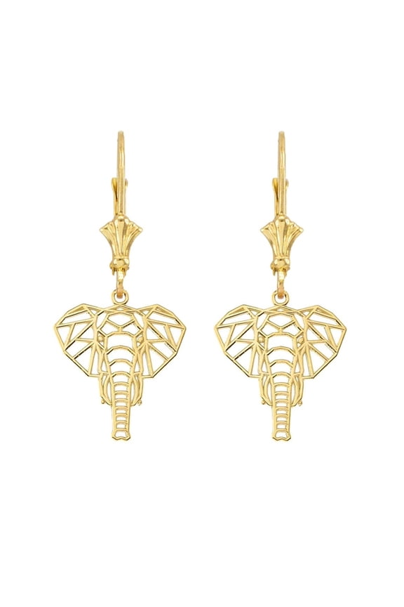 YELLOW GOLD ORIGAMI ELEPHANT LEVERBACK EARRINGS :  10K