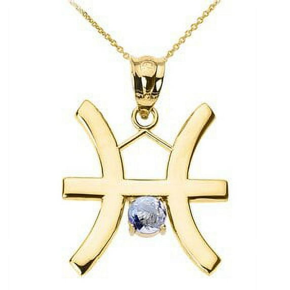 YELLOW GOLD PISCES ZODIAC SIGN MARCH BIRTHSTONE PENDANT NECKLACE : 10K Pendant with 20" chain